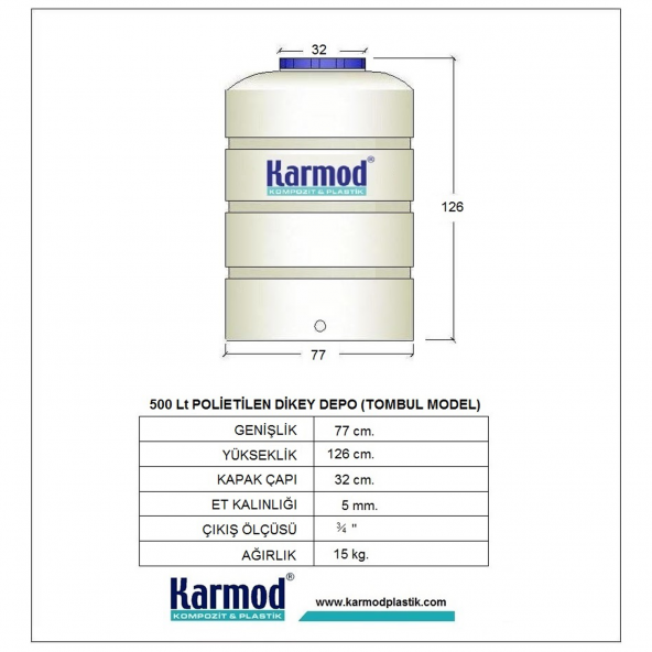 500 Litre Polietilen Dikey Su Deposu - Mavi (Tombul Model) - 2
