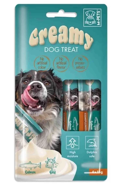 M-PETS KÖPEK ÖDÜLÜ CREAMY SOMON BALIKLI BİFTEKLİ 4X15GR