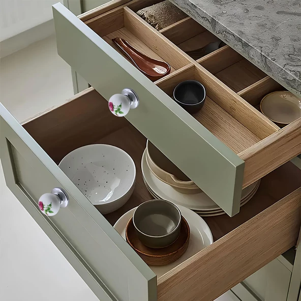 Polimer Düğme Kulp Gül Desenli Krom Tablalı Dolap Mobilya Mutfak Dolabı Çekmece Dolap Kulpu Kulbu - Resim 3