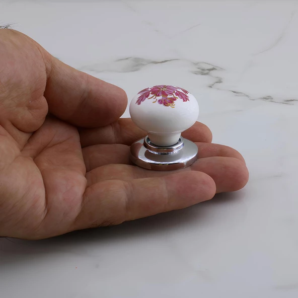 Polimer Düğme Kulp Pembe Desenli Krom Tablalı Dolap Mobilya Mutfak Dolabı Çekmece Dolap Kulpu Kulbu - 5