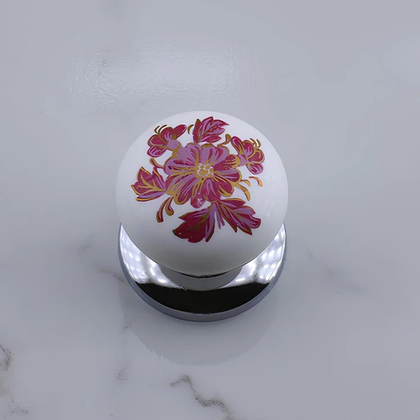 Polimer Düğme Kulp Pembe Desenli Krom Tablalı Dolap Mobilya Mutfak Dolabı Çekmece Dolap Kulpu Kulbu - 7
