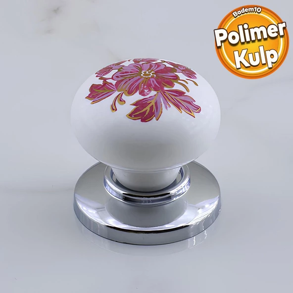Polimer Düğme Kulp Pembe Desenli Krom Tablalı Dolap Mobilya Mutfak Dolabı Çekmece Dolap Kulpu Kulbu