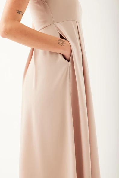 V Yaka Pileli Kadın Elbise - 4