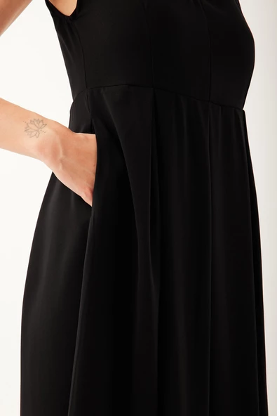 V Yaka Pileli Kadın Elbise - 10