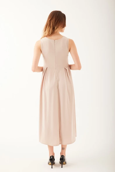 V Yaka Pileli Kadın Elbise - 3