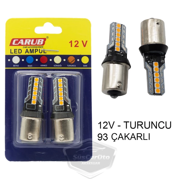 Carub Düz-Çakarlı Park Stop Sinyal Ampulü Tek Duy 12 Led Fren Lambası 12V 93 Turuncu ürün görseli
