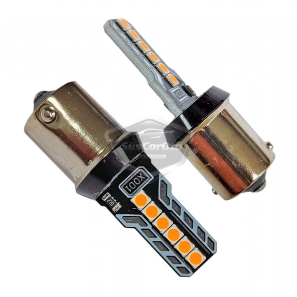 Carub Düz-Çakarlı Park Stop Sinyal Ampulü Tek Duy 12 Led Fren Lambası 12V 93 Turuncu - Resim 2