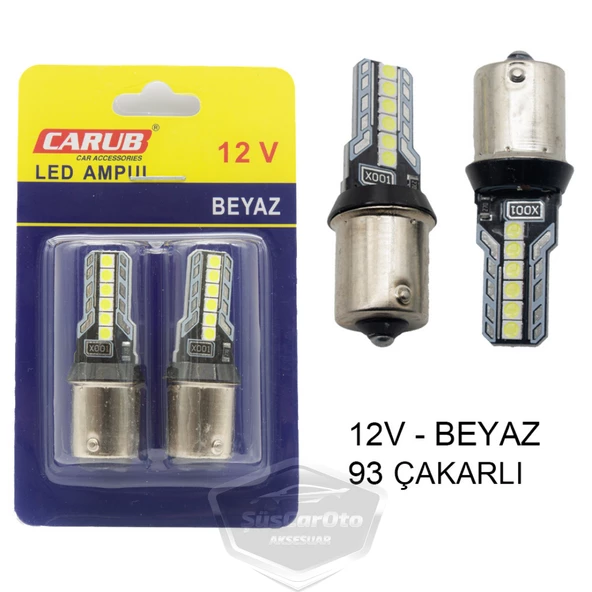 Carub Düz-Çakarlı Park Stop Sinyal Ampulü Tek Duy 12 Led Fren Lambası 12V 93 Beyaz ürün görseli 1