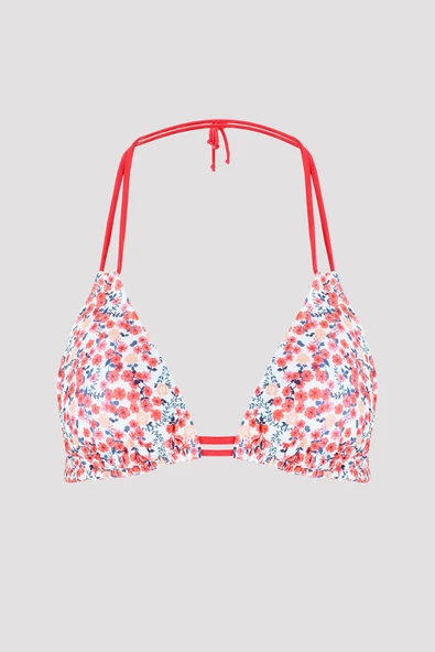 Renkli Masi Üçgen Boyundan Bağlamalı Tek Üst Bikini