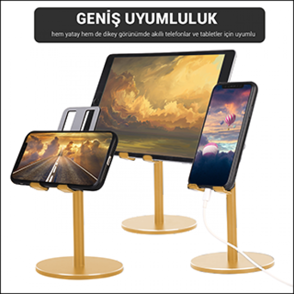 MÜHLEN GL083 - Gold Katlanabilir, Taşınabilir ve Evrensel Telefon/Tablet Standı