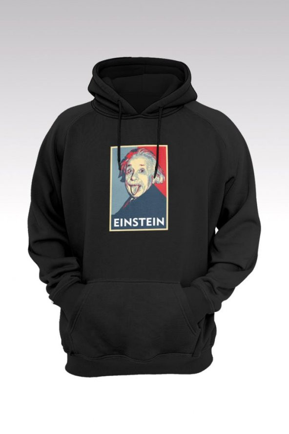 Albert Einstein 46 Siyah Kapşonlu Sweatshirt - Hoodie