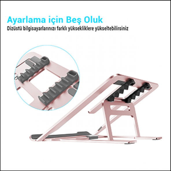 MÜHLEN GL092 - Pembe Ergonomik, Katlanabilir ve Yüksekliği Ayarlanabilir Dizüstü Bilgisayar Standı - 3