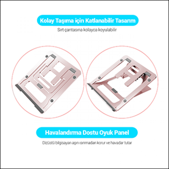 MÜHLEN GL092 - Pembe Ergonomik, Katlanabilir ve Yüksekliği Ayarlanabilir Dizüstü Bilgisayar Standı - 6