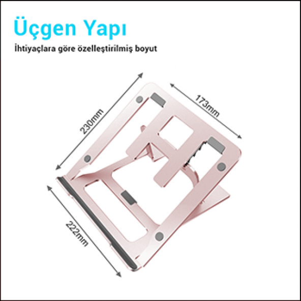MÜHLEN GL092 - Pembe Ergonomik, Katlanabilir ve Yüksekliği Ayarlanabilir Dizüstü Bilgisayar Standı - 7