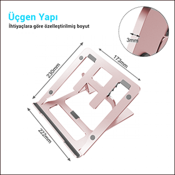 MÜHLEN GL092 - Pembe Ergonomik, Katlanabilir ve Yüksekliği Ayarlanabilir Dizüstü Bilgisayar Standı - 10