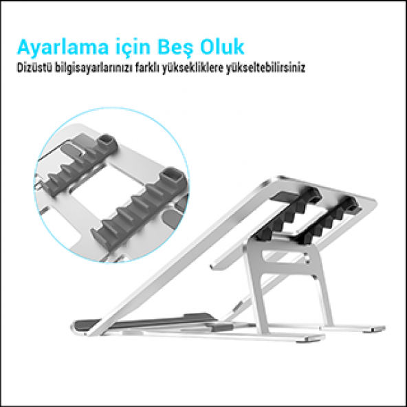 MÜHLEN GL092 - Gümüş Ergonomik, Katlanabilir ve Yüksekliği Ayarlanabilir Dizüstü Bilgisayar Standı - 3