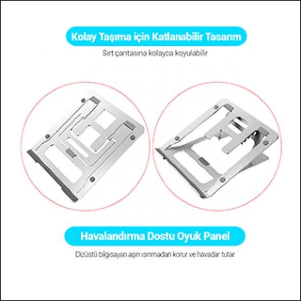 MÜHLEN GL092 - Gümüş Ergonomik, Katlanabilir ve Yüksekliği Ayarlanabilir Dizüstü Bilgisayar Standı - 6