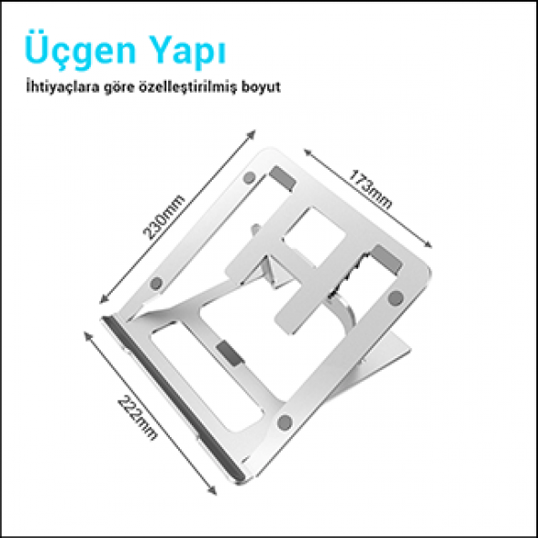 MÜHLEN GL092 - Gümüş Ergonomik, Katlanabilir ve Yüksekliği Ayarlanabilir Dizüstü Bilgisayar Standı - 7