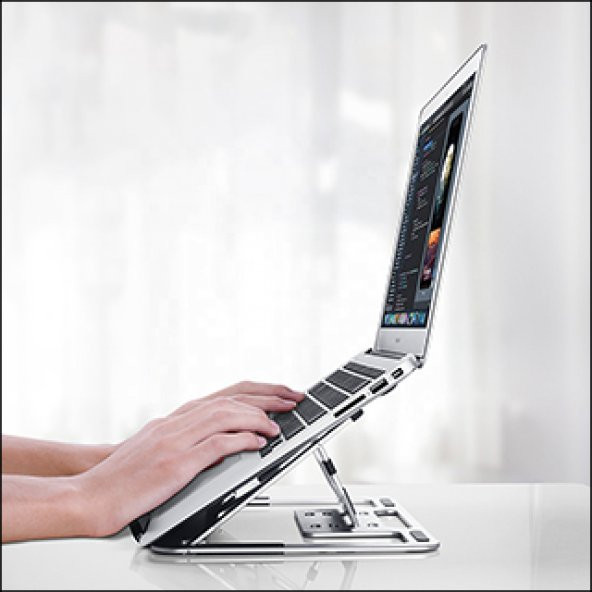 MÜHLEN GL0129 - Gümüş Ergonomik Taşınabilir Alüminyum Dizüstü Bilgisayar Standı - 3