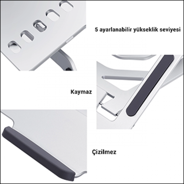 MÜHLEN GL0129 - Gümüş Ergonomik Taşınabilir Alüminyum Dizüstü Bilgisayar Standı - 10