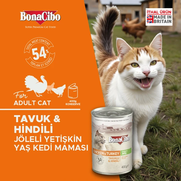 BonaCibo Jöleli Tavuk ve Hindili Yaş Kedi Maması Yetişkin Kediler için Tam Yaş Mama 6 x 400 Gr - 2