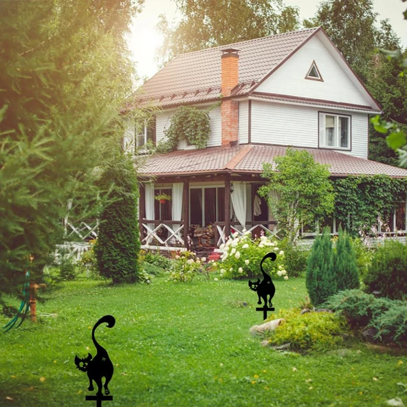 Bahçe Dekoru Lazer Kesim Bahçe Süsü Kedi Bahçe Kazığı - 2