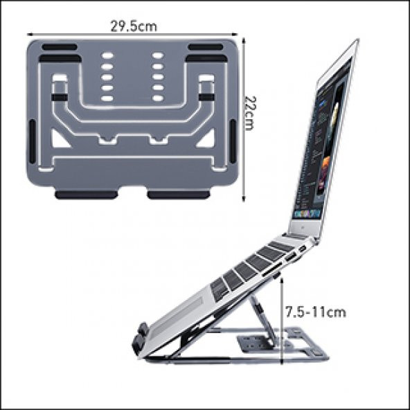 MÜHLEN GL0129 - Koyu Gri Ergonomik Taşınabilir Alüminyum Dizüstü Bilgisayar Standı