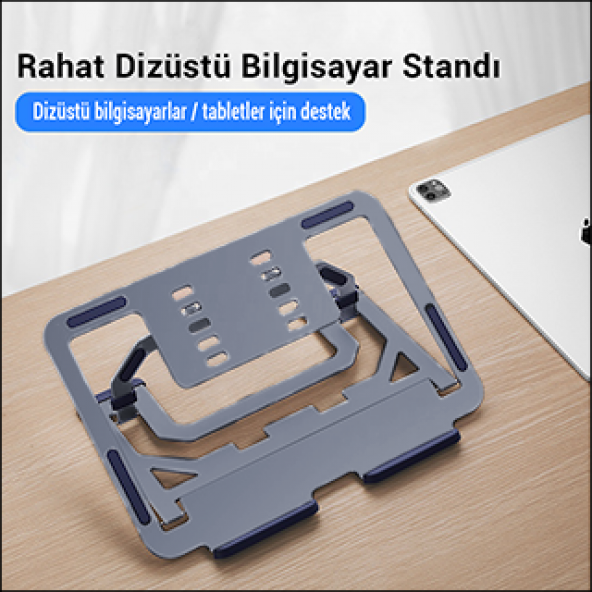MÜHLEN GL0129 - Koyu Gri Ergonomik Taşınabilir Alüminyum Dizüstü Bilgisayar Standı - 6