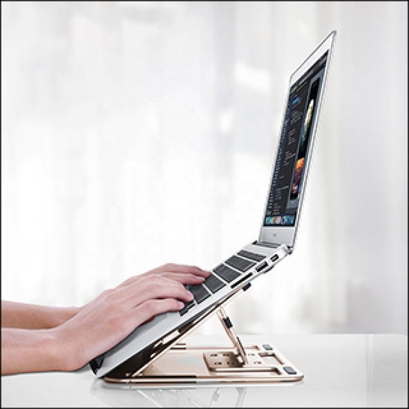 MÜHLEN GL0129 - Champagne Gold Ergonomik Taşınabilir Alüminyum Dizüstü Bilgisayar Standı - 4