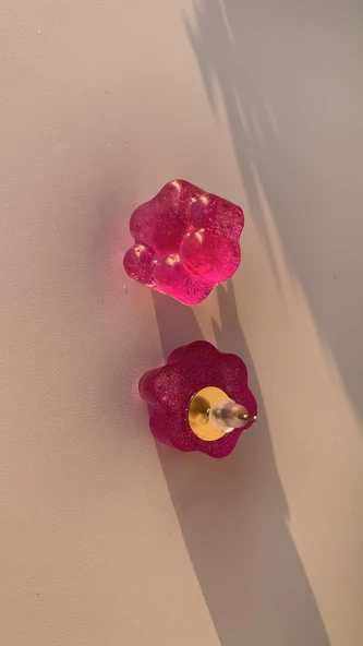 Parlak Mor Renkli Simli Kedi Köpek Pati Şekilli Küpe Gümüş Aksesuarlı El Yapımı Epoksi - Resim 8