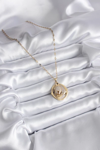 316L Çelik Gold Renk Zirkon Taşlı Puma Model Kadın Kolye - TJ-BKO8178 - 2