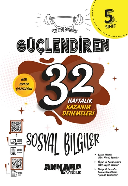 ANKARA YAYINCILIK 5.Sınıf Güçlendiren 32 Haftalık Sosyal Bilgiler Kazanım Denemeleri - 1