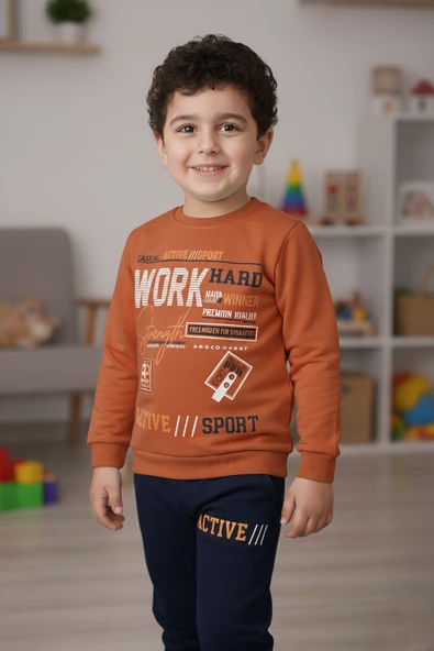Work Baskılı Erkek Çocuk Eşofman MNK3112 - 11