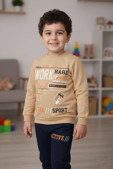 Work Baskılı Erkek Çocuk Eşofman MNK3112 - 12