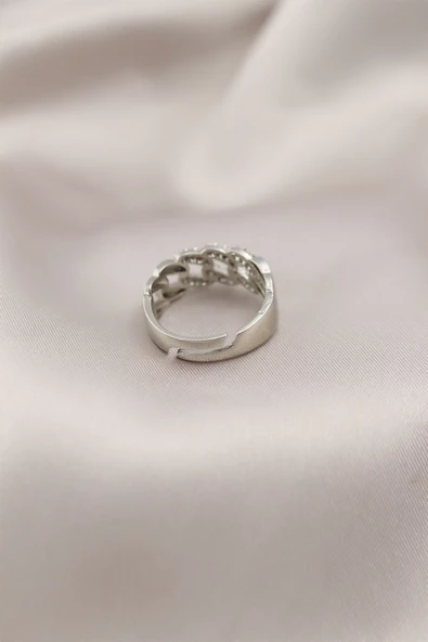 Gümüş Renk Metal Zincir Model Taşlı Kadın Yüzük - TJ-BYK2200 - 2