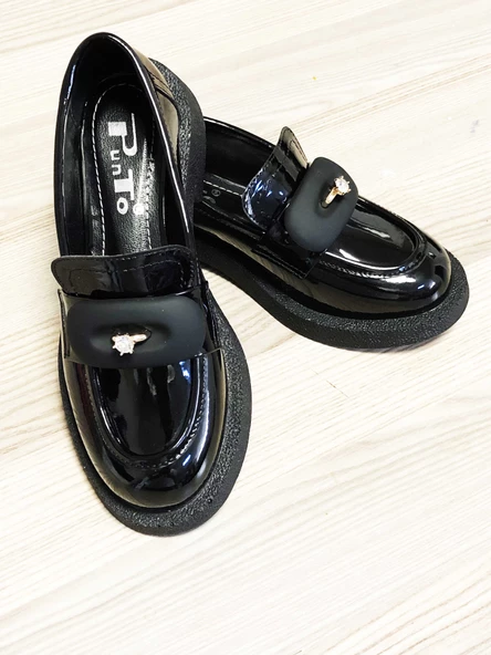 Siyah Rugan Tek Taş Loafer Ayakkabı - 3