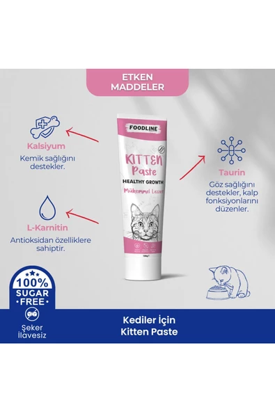 Foodline Kitten Malt Macun 100gr Yavru ve Anne Kediler İçin Bağışıklık Sistemi Destekleyici - 3
