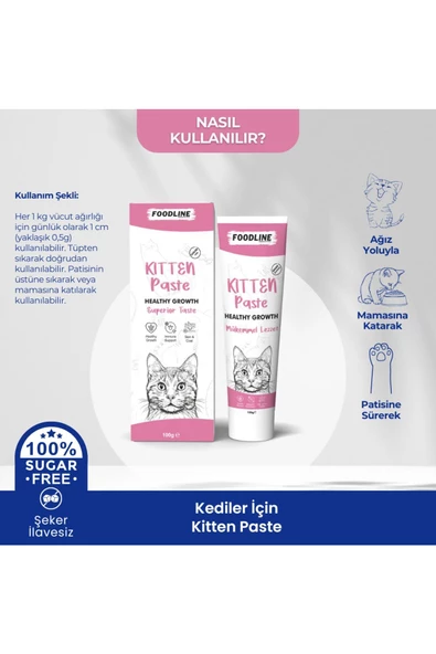 Foodline Kitten Malt Macun 100gr Yavru ve Anne Kediler İçin Bağışıklık Sistemi Destekleyici - 4