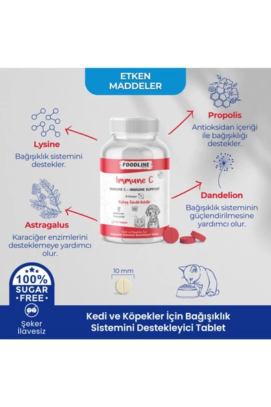 Foodline Immune +C 75 Tablet Kedi ve Köpekler için Bağışıklık Sistemini Destekleyici - 3