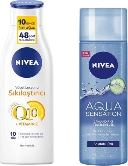 Nivea Aqua Sensatıon Canlandırıcı Yüz Temizleme Jeli 200 ml Q10 Sıkılaştırıcı Vücut Losyonu 250 ml