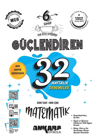 ANKARA YAYINCILIK 6. Sınıf Güçlendiren 32 Haftalık Matematik Kazanım Denemeleri ürün görseli