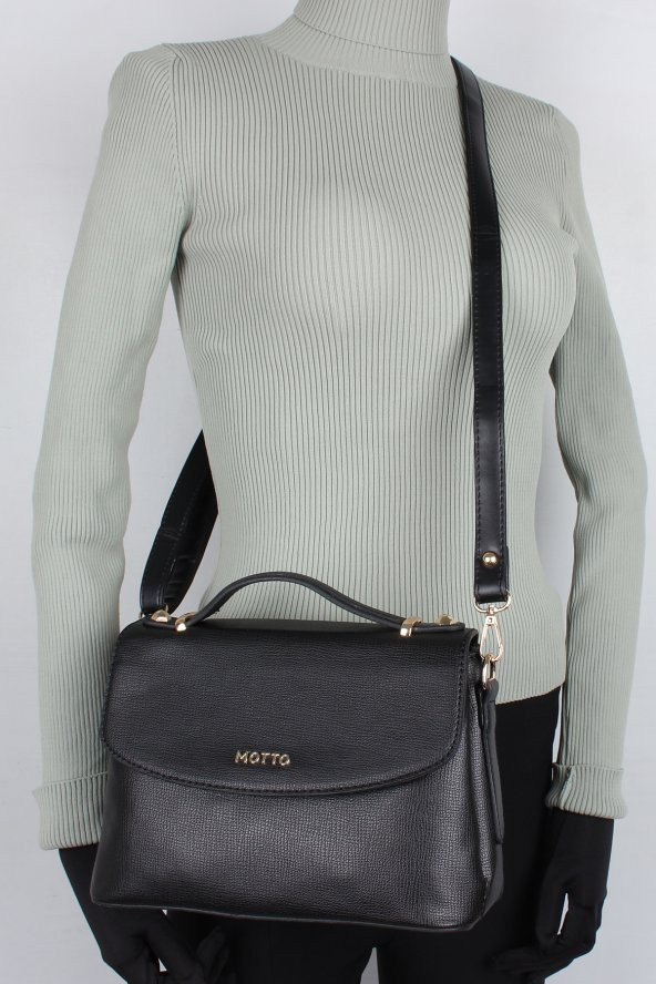 Bagacar Motto 1344 Bayan Çapraz El ve Omuz Çantası Siyah