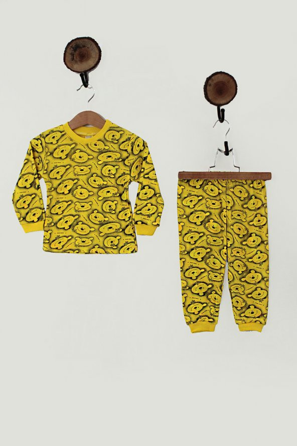 Unisex Ayıcıklı Pijama Takımı (Sarı)