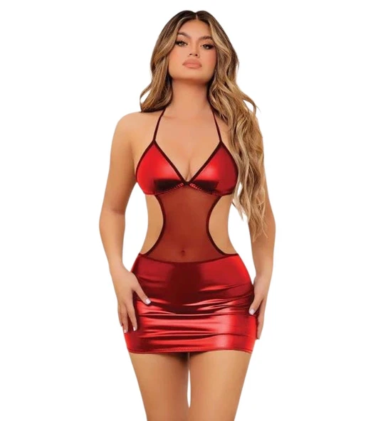 Real Passione Kadın Kırmızı Deri Görünümlü Kostüm Gecelik 21031