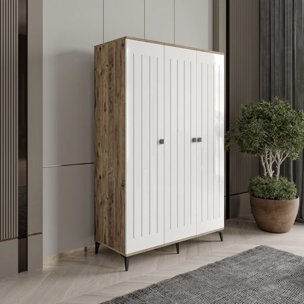 Kare 3 Kapaklı Gardrop Tamamı Mdf( Atlas Çam Beyaz ) - Resim 3