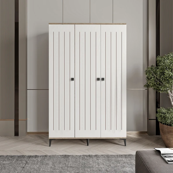 Kare 3 Kapaklı Gardrop Tamamı Mdf( Atlas Çam Beyaz ) - Resim 2