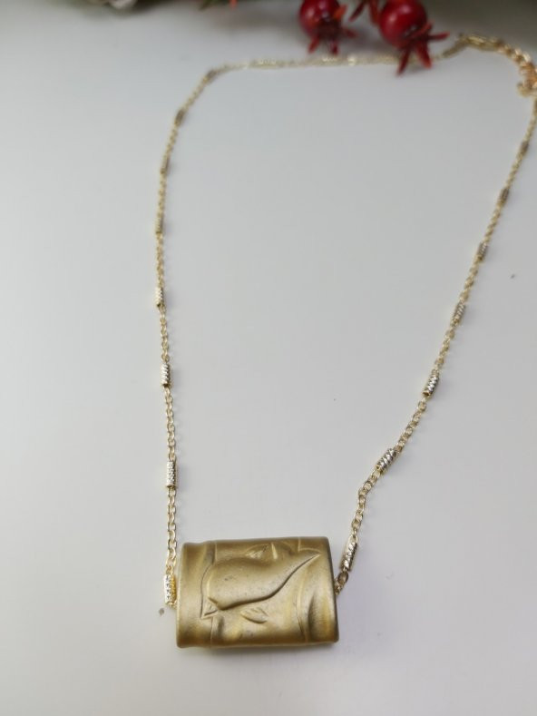 Kadın Gold Renk Astek Şans Sembollü Zincir Kolye - 2