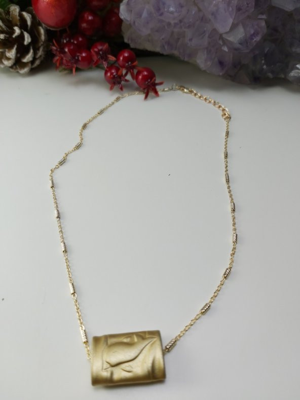 Kadın Gold Renk Astek Şans Sembollü Zincir Kolye - 3