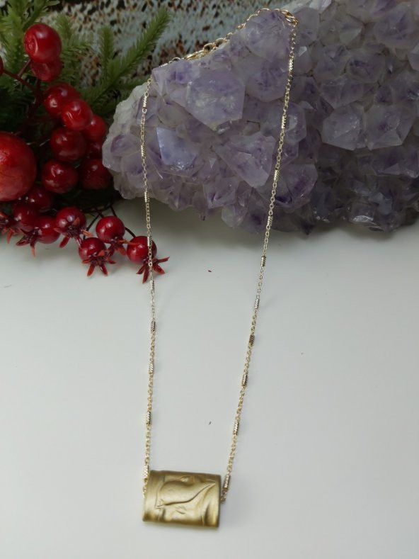 Kadın Gold Renk Astek Şans Sembollü Zincir Kolye - 4