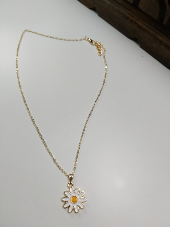 Kadın Gold Renk Papatya Uçlu Zincirli Kolye - 3